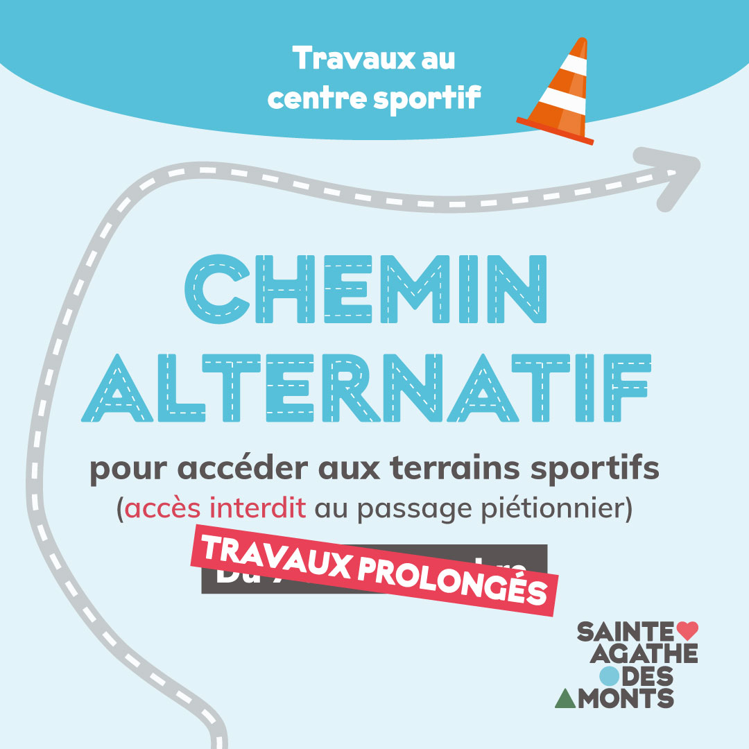 **Travaux prolongés jusqu’au 18 octobre** Un chemin alternatif pour accéder aux terrains sportifs du centre sportif Damien-Hétu du 7 au 11 octobre